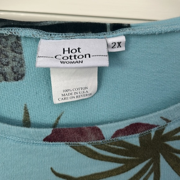 Rolled Hem Light Teal Floral Top 3/4 Sleeves Side Tie 100% Cotton Women’s 2X - Picture 3 of 12